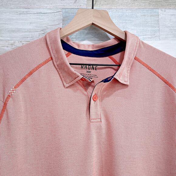 RHONE Delta Pique Mesh Performance Tech Golf Polo Shirt Orange Mens XXL 2XL - Picture 2 of 6